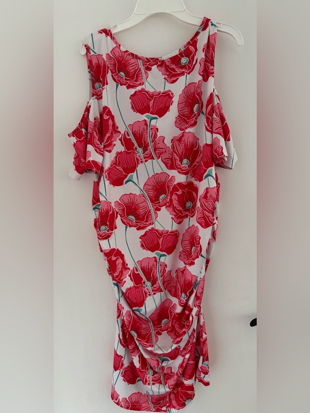Red Floral Cold-Shoulder maternity Women's Dress